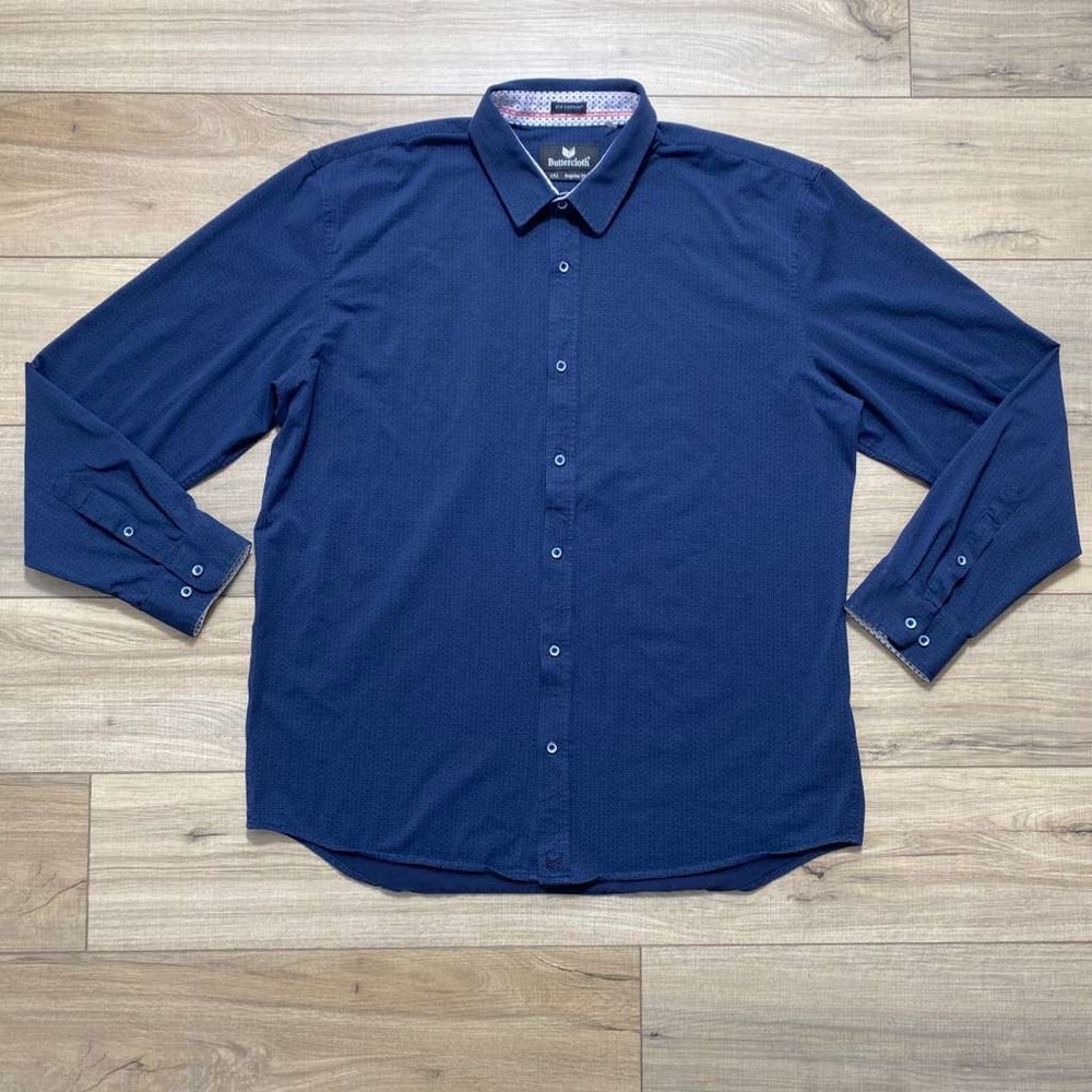 Buttercloth Mens Icy Cotton Printed Long Sleeve Button Up Shirt Size 3XL Blue